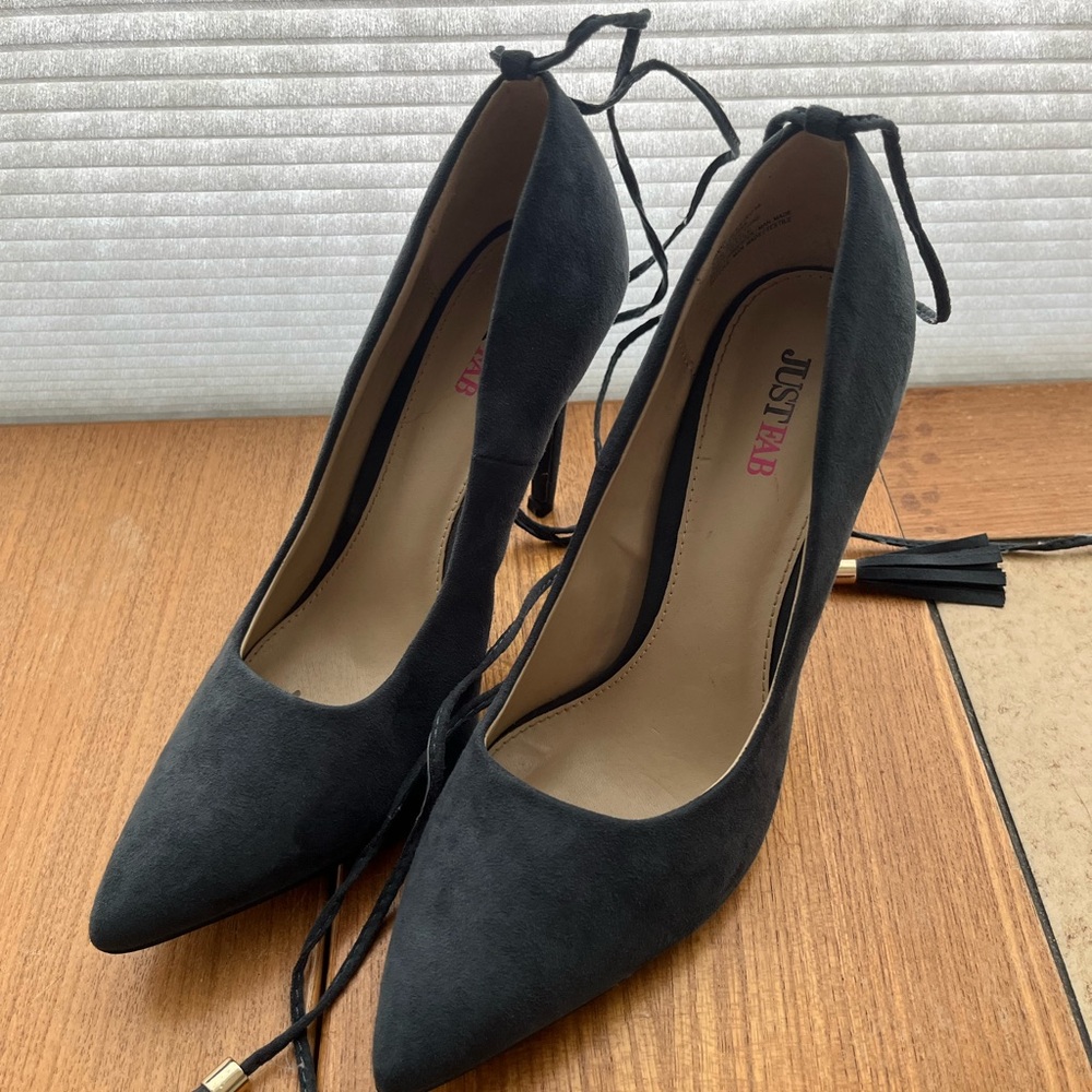 JustFab Elegant Navy Blue Heels with Lace-Up Tassels